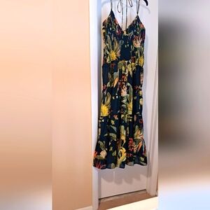 Anthropologie Navy Floral Tiered Maxi Dess szXL Excellent